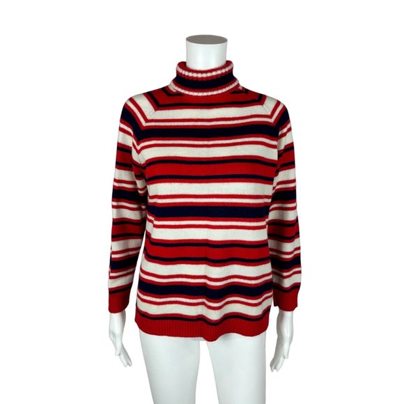 Vintage 60s Striped Sweater Mod Turtleneck Women's Neck Zip Pullover - Picture 11 of 11